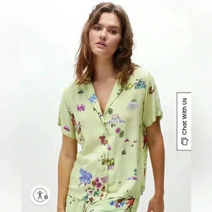 NWT Obey Doodles Relaxed Shirt Aloe Gel Button Down Sz S